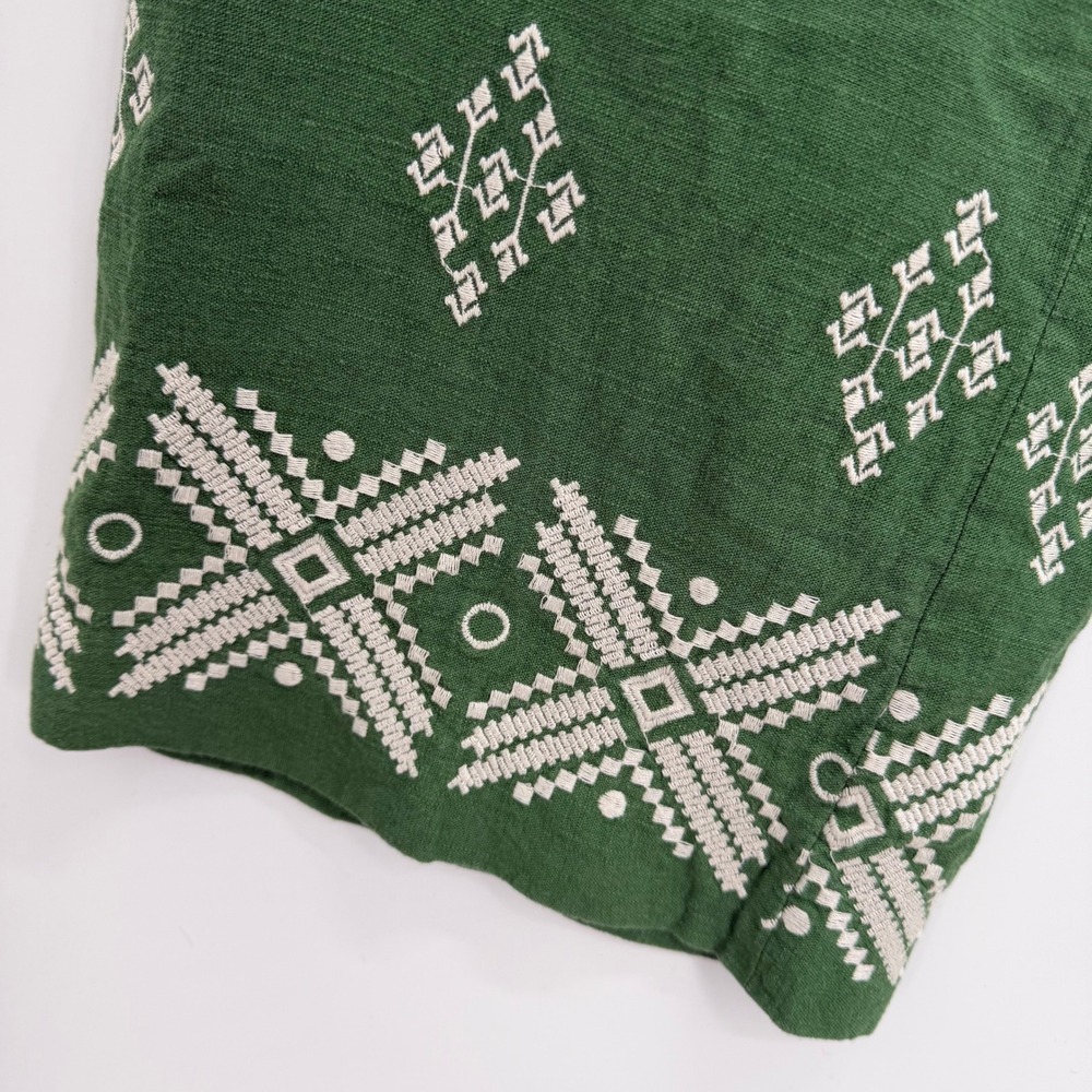 Zara Green Embroidered Wide Leg Linen Blend Pants Size M Euro Summer Trouser - Picture 3 of 11